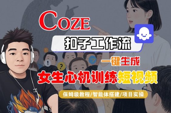 COZE扣子工作流一键生成女生心机训练短视频，保姆级教程-智能体搭建-项目实操-宇文网创