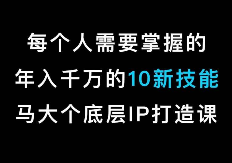 马大个的IP底层逻辑课，​每个人需要掌握的年入千万的10新技能，约会底层IP打造方法！-宇文网创