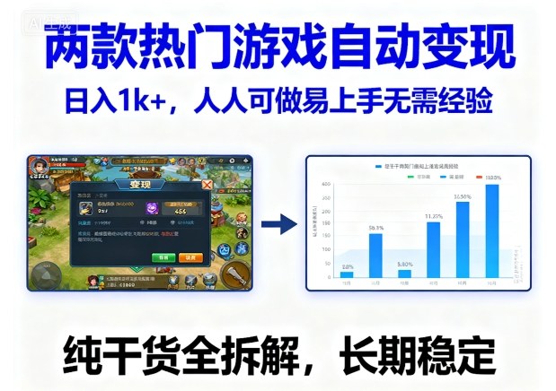 两款热门游戏自动变现，日入1k+，人人可做易上手无需经验，纯干货全拆解，长期稳定【揭秘】-宇文网创