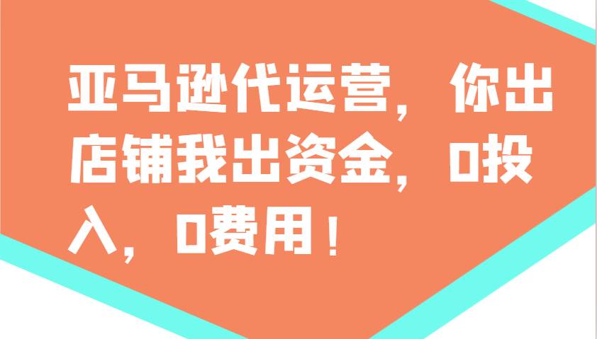 亚马逊代运营，你出店铺我出资金，0投入，0费用，无责任每天300分红，赢亏我承担-宇文网创