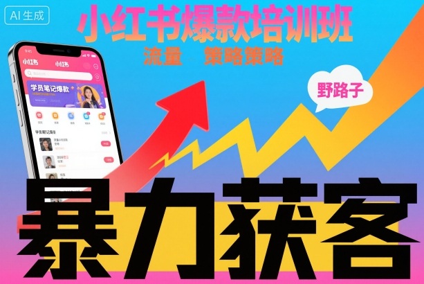 小红书爆款培训班，小红书获客野路子流量打法，暴力持续获客-宇文网创