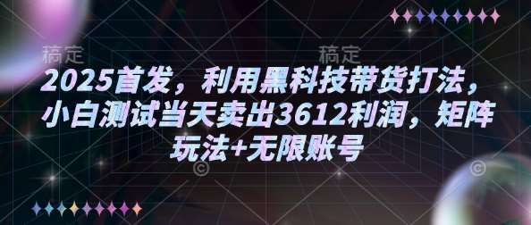 2025首发，利用黑科技带货打法，小白测试当天卖出3612利润，矩阵玩法+无限账号【揭秘】-宇文网创