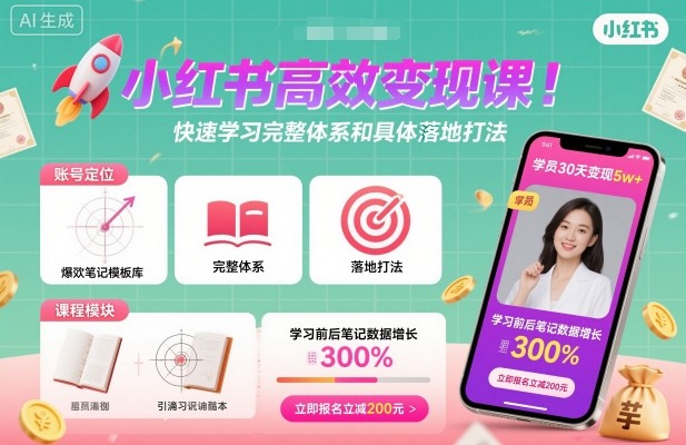 小红书高效变现课，快速学习小红书完整体系和具体落地打法-宇文网创