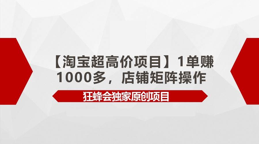 【淘宝超高价项目】1单赚1000多，店铺矩阵操作-宇文网创