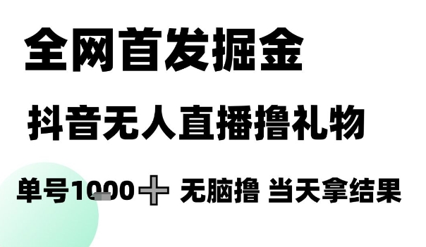 全网首发掘金抖音无人直播撸礼物，单号1k +无脑撸，当天拿结果【揭秘】-宇文网创