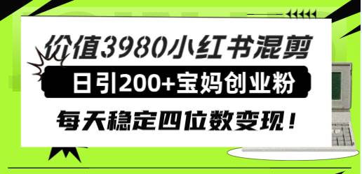 （7893期）价值3980小红书混剪日引200+宝妈创业粉，每天稳定四位数变现！-宇文网创