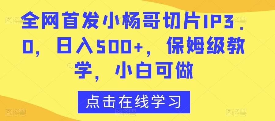 全网首发小杨哥切片IP3.0，日入500+，保姆级教学，小白可做【揭秘】-宇文网创