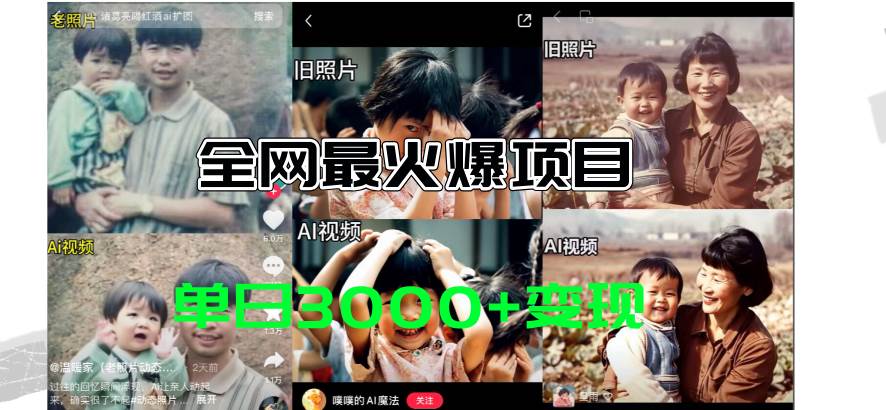 （11546期）全网爆火的AI让老照片动起来教程，蹭热点日赚3000+，内含免费工具一键...-宇文网创
