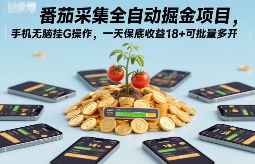 番茄采集全自动掘金项目，手机无脑挂G操作，一天保底收益18+可批量多开【揭秘】-宇文网创