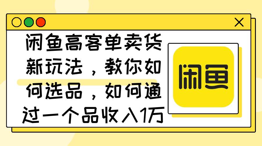 （12387期）闲鱼高客单卖货新玩法，教你如何选品，如何通过一个品收入1万+-宇文网创