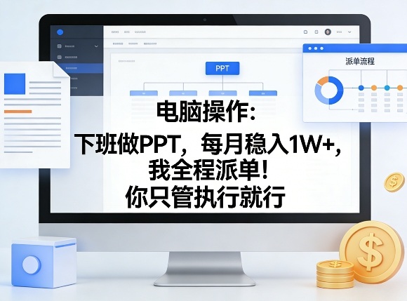 电脑操作：下班做PPT，每月稳入1W+，我全程派单！你只管执行就行【揭秘】-宇文网创