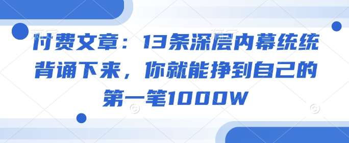 付费文章:13条深层内幕统统背诵下来,你就能挣到自己的第一笔1000W-宇文网创