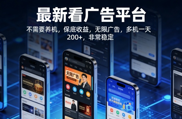 最新看广告平台，不需要养机，保底收益，无限广告，多机一天200+，非常稳定【揭秘】-宇文网创