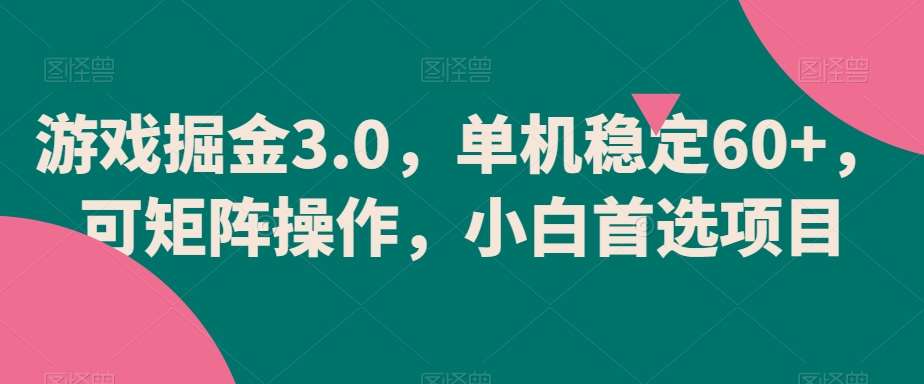 游戏掘金3.0，单机稳定60+，可矩阵操作，小白首选项目【揭秘】-宇文网创