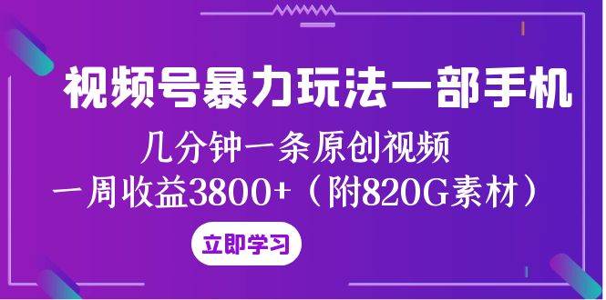 （8017期）视频号暴力玩法一部手机 几分钟一条原创视频 一周收益3800+（附820G素材）-宇文网创