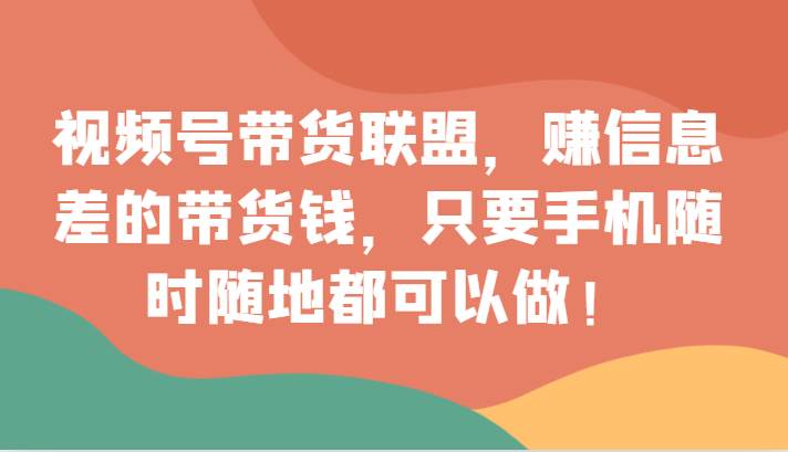 视频号带货联盟，赚信息差的带货钱，只需手机随时随地都可以做！-宇文网创