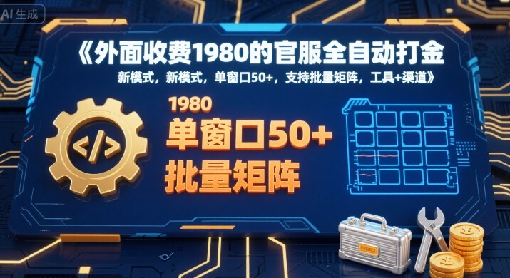 外面收费1980的官服全自动打金，新模式，单窗口50+，支持批量矩阵，工具+渠道【揭秘】-宇文网创