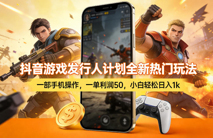 抖音游戏发行人计划全新热门玩法,一部手机操作,一单利润50,小白轻松日入1k【揭秘】-宇文网创