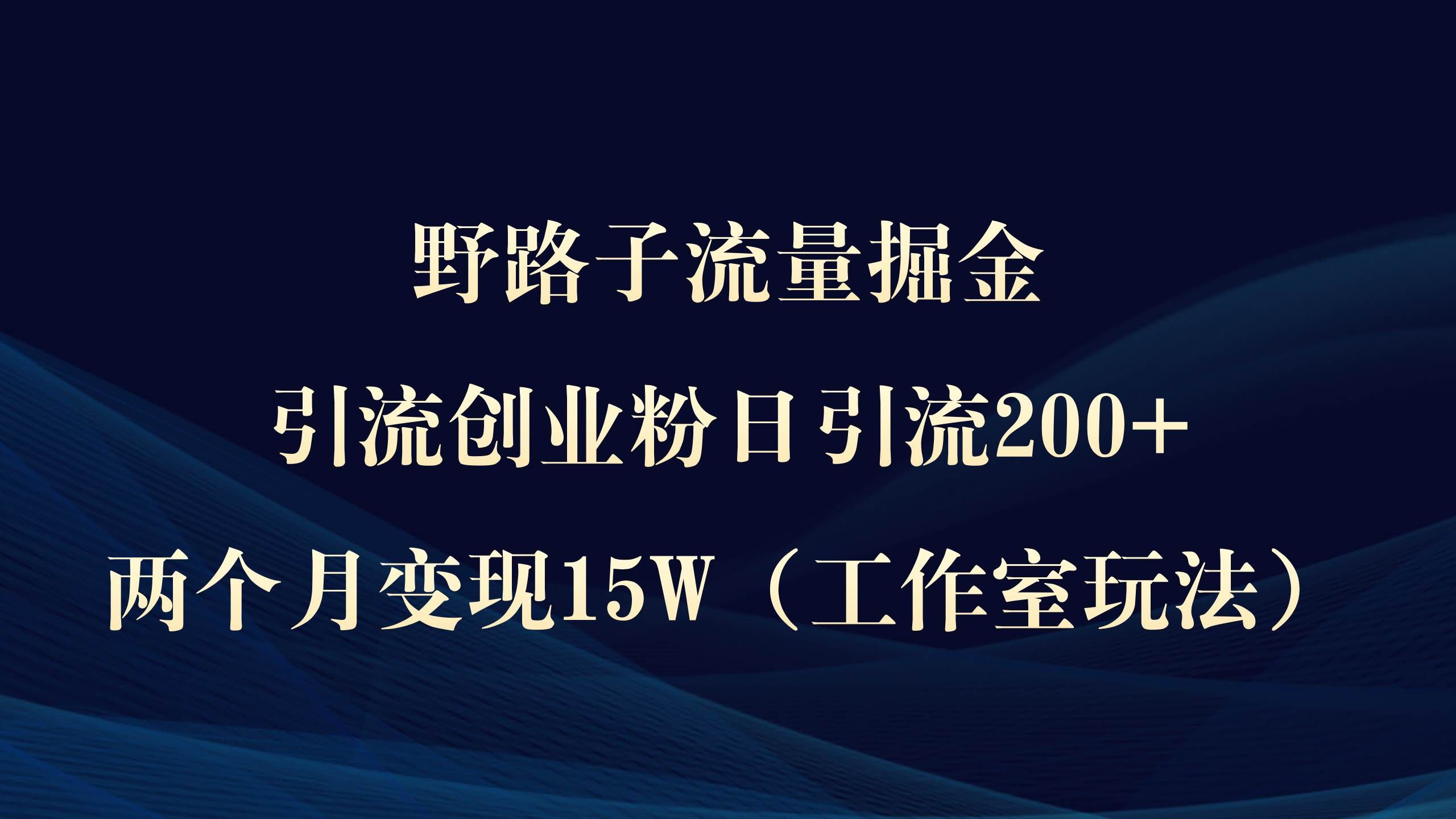 （9513期）野路子流量掘金，引流创业粉日引流200+，两个月变现15W（工作室玩法））-宇文网创