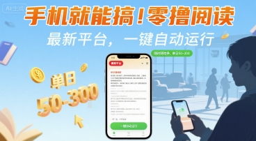 手机就能搞！零撸阅读挂G，最新平台，一键自动运行，随时随地挣，单日50-3张+【揭秘】-宇文网创