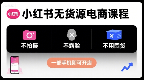 小红书无货源电商课程，不拍摄不露脸不用囤货，一部手机即可开店-宇文网创