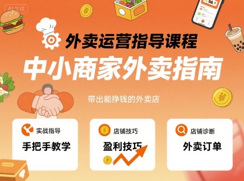 外卖运营指导课程，中小商家外卖指南，手把手带出能挣钱的外卖店-宇文网创