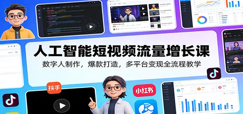 人工智能短视频流量增长课：数字人制作，爆款打造，多平台变现全流程教学-宇文网创