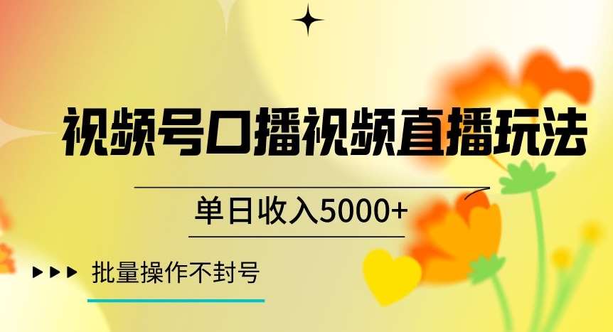 视频号囗播视频直播玩法，单日收入5000+，批量操作不封号【揭秘】-宇文网创