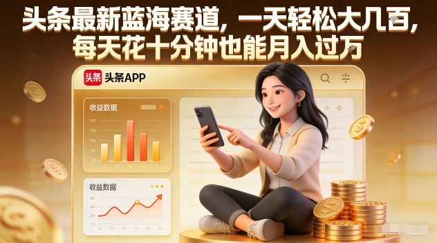 头条最新蓝海赛道，一天轻松大几张，每天花十分钟也能月入过1W【揭秘】-宇文网创