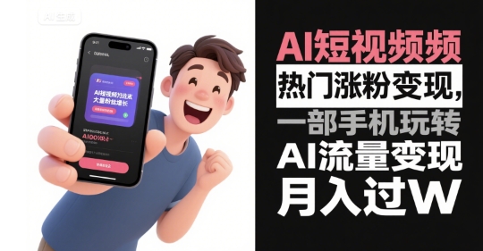 AI短视频热门涨粉变现，一部手机玩转AI流量变现，月入过W-宇文网创