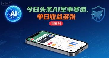 今日头条AI军事赛道，单日收益多张 ，手机可做【附指令】-宇文网创