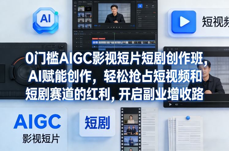 0门槛AIGC影视短片短剧创作班，AI赋能创作，轻松抢占短视频和短剧赛道的红利，开启副业增收路-宇文网创