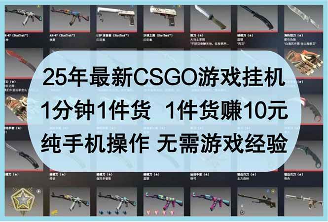 （14439期）25年最新CSGO游戏挂机，1分钟1件货，1件货赚10元 纯手机操作 无需游戏经验-宇文网创