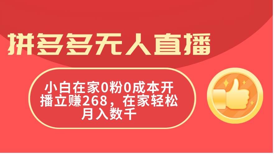 （11521期）拼多多无人直播，小白在家0粉0成本开播立赚268，在家轻松月入数千-宇文网创