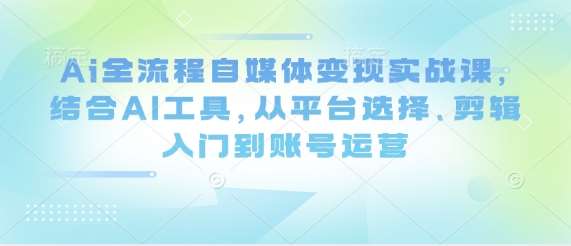 Ai全流程自媒体变现实战课，结合AI工具，从平台选择、剪辑入门到账号运营-宇文网创