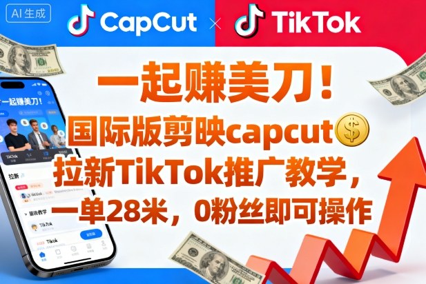 一起賺美刀！国际版剪映capcut拉新TikTok推广教学，一单28米，0粉丝即可操作（附推广入口和教学）-宇文网创