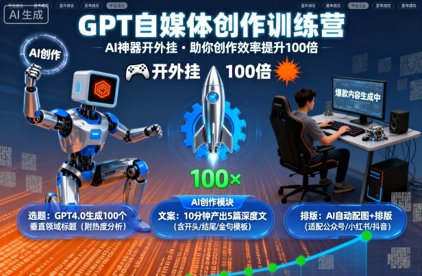GPT自媒体创作训练营:AI神器开外挂,助你创作效率提升100倍-宇文网创