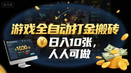 游戏全自动打金搬砖，日入10张，人人可做，纯干货，长期稳定收益项目【揭秘】-宇文网创