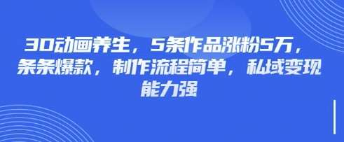 3D动画养生，5条作品涨粉5万，条条爆款，制作流程简单，私域变现能力强-宇文网创