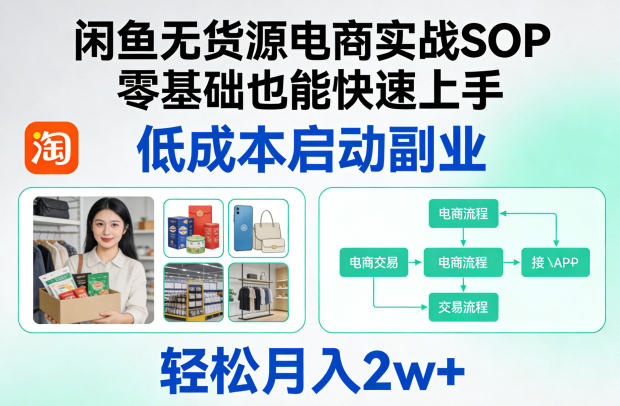 闲鱼无货源电商实战SOP，零基础也能快速上手，低成本启动副业，轻松月入2w+-宇文网创
