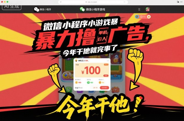 微信小程序小游戏暴力撸广告，单机日入100，今年干他就完事了-宇文网创