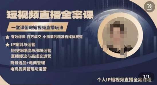 高品质IP短视频直播全案课程，一堂课俯瞰短视频直播玩法-宇文网创