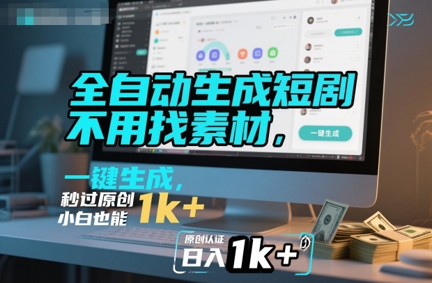全自动生成短剧,不用找素材,不用剪辑,一键生成,秒过原创,小白也能轻松日入1k+【揭秘】-宇文网创