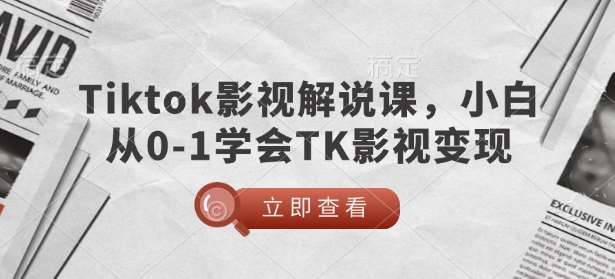 TikTok影视解说课，小白从0-1学会TK影视变现-宇文网创