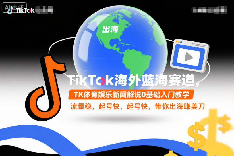 TikTok海外蓝海赛道，TK体育娱乐新闻解说0基础入门教学，流量稳，起号快，带你出海賺美刀-宇文网创
