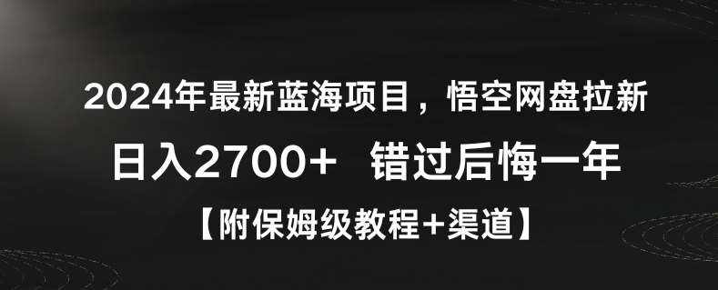 2024年最新蓝海项目，悟空网盘拉新，日入2700+错过后悔一年【附保姆级教程+渠道】【揭秘】-宇文网创