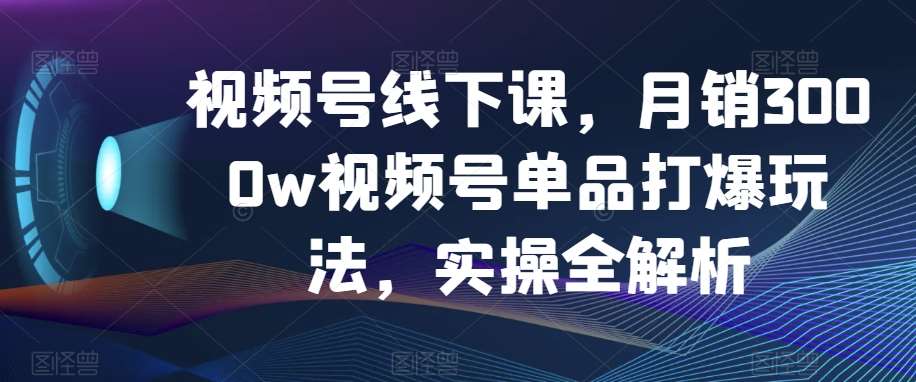 视频号线下课，月销3000w视频号单品打爆玩法，实操全解析-宇文网创
