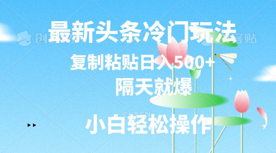 （11414期）最新头条冷门玩法，隔天就爆，复制粘贴日入500+-宇文网创