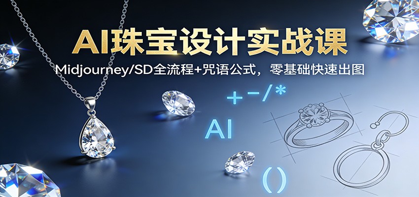 AI珠宝设计实战课：Midjourney/SD全流程+咒语公式，零基础快速出图-宇文网创
