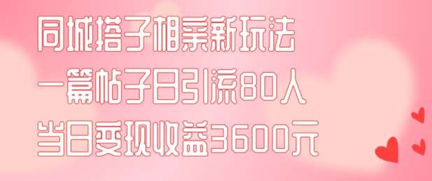 同城搭子相亲新玩法一篇帖子引流80人当日变现3600元(项目教程+实操教程)【揭秘】-宇文网创